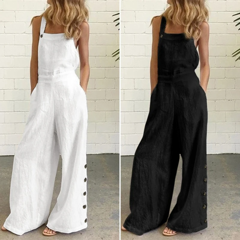 

Women Summer Jumpsuit Ladies Rompers Sexy Sleeveless Wide Leg Solid Overalls Pantalon Femme Plus Size Playsuit Monos Mujer