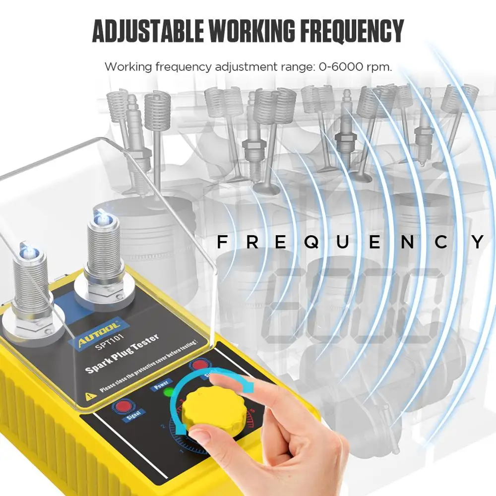 

Original SPT101 Car Spark Plug Tester with Auto Adjustable Double Hole Detector Ignition Plug Analyzer 110V220V for 12V Vehicles