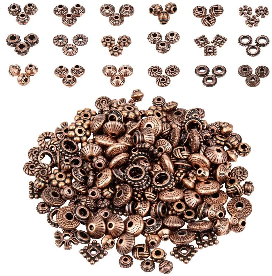 

NBEADS 540PCS 18 Styles Red Copper Spacer Beads Tibetan Alloy Bead Spacers Jewelry Beads for Bracelet Necklace Jewelry Supplies