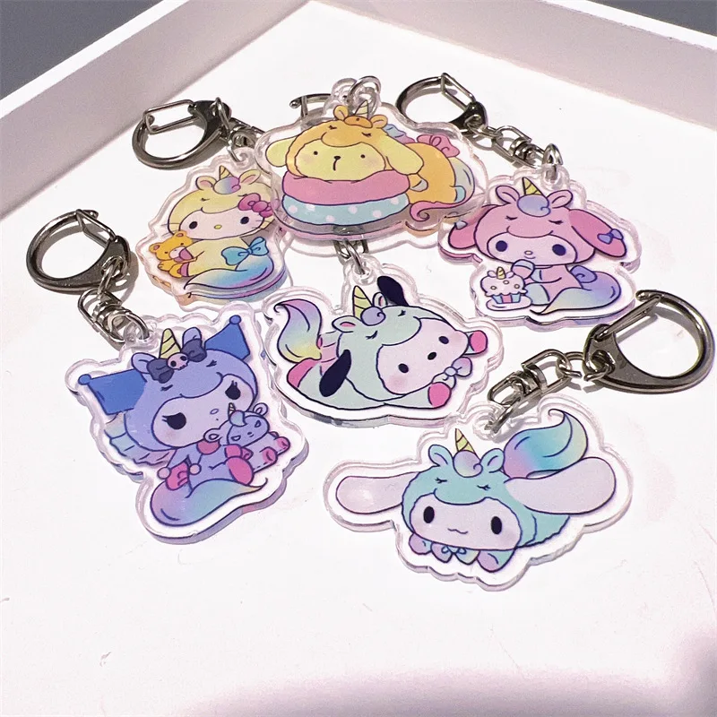 

Hello Kitty Keychain Sanrio Keychain Pendant Fairyland Keyring Unicorn Kuromi Acrylic Pendant Key Chain Girl Gift Bag Accessorie