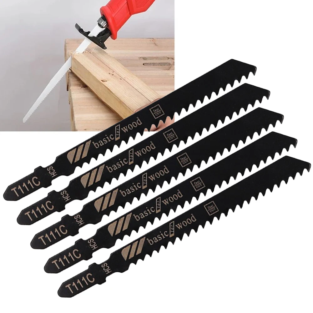 

5pcs T111C Jigsaw Blades Reciprocating HCS Saw Blades Cutting For Wood Plastic Softwood Chipboard Cutting DIY Tools