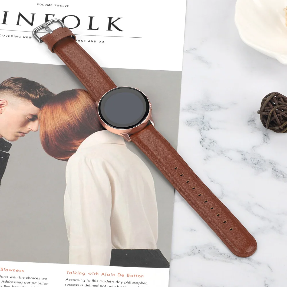 22mm 20mm Leather Strap For Samsung Galaxy Watch 46mm/3 45mm/4/5/Active 2 44 40mm Bracelet Belt for Huawei Watch GT2/Amazfit GTR