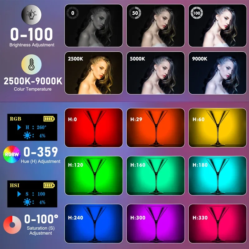 Полноцветный RGB светодиодный мощный перезаряжаемый заполняющий светильник для