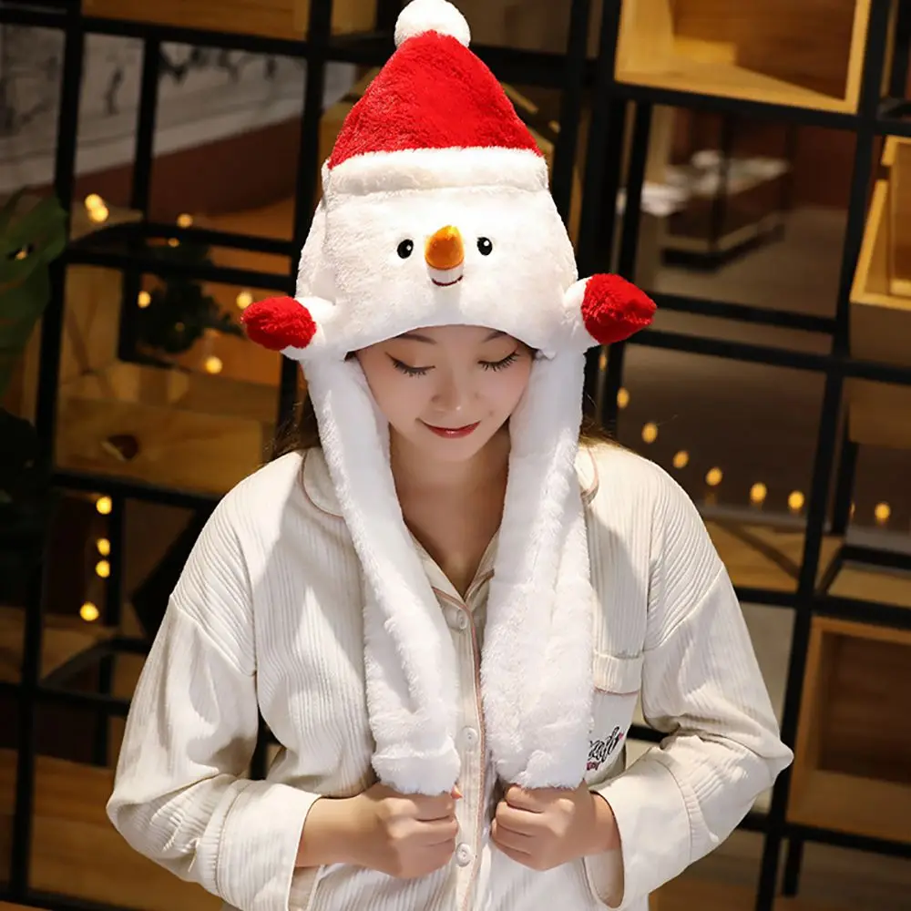 

Warm Cartoon Female Lamb Plush Snowman Windproof Elk Bomber Hat Ears Movable Hat Christmas Airbag Cap Women Winter Cap