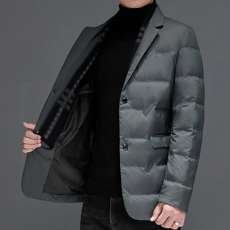 Men Casual Puffer Coats Black Gray Thermal Basic Jacekts Winter Notched Collar Design Thick Warm Outerwear Male Daily Outfits