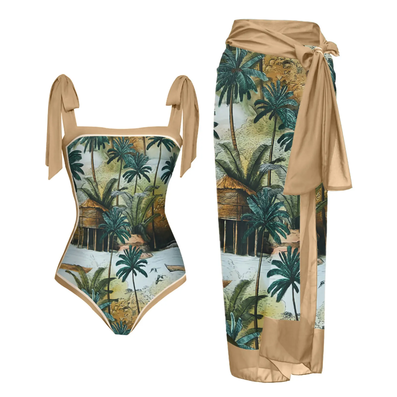 

Women's Fashion Retro Printed Conservative One-Piece Beach Dress Set (2 Piece Set With Bra Pads And No Steel Bra) купальники