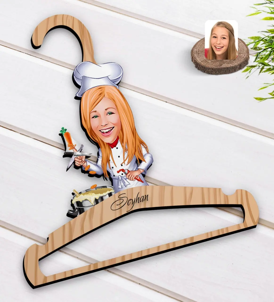 

Персонализированный женский шеф-повар, карикатура на деревянное платье, асцеминие 1