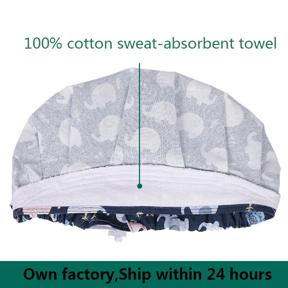 Хирургическая шапочка из хлопка с печатью высокого качества, регулируемая, матовая, для медицинского, косметического салона, лаборатории, ветеринарной клиники, мягкая.