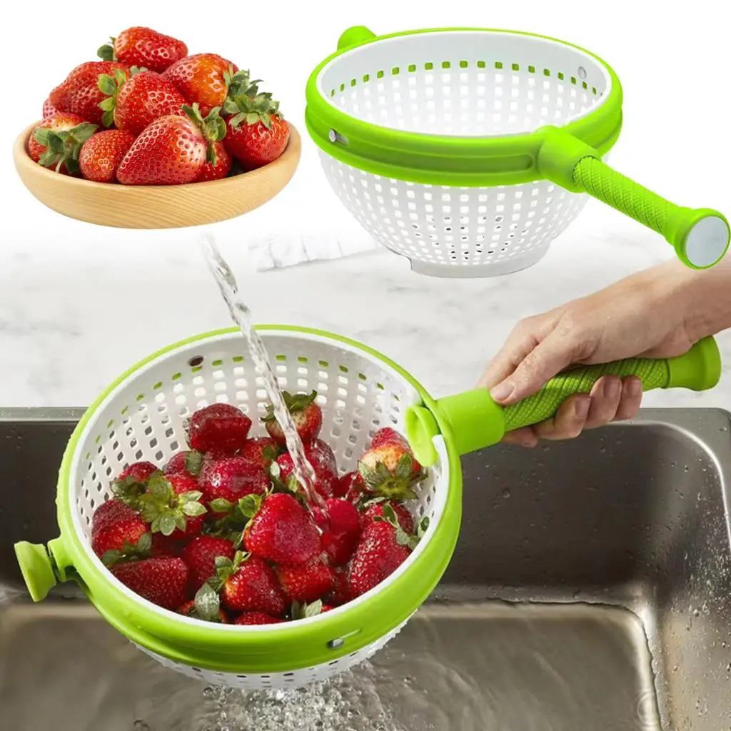 

Rotating Vegetable Washing Basket Draining with Handle for Kitchen Tool Durable Colander Salad Spinner PP Drain Basket Hot Sale