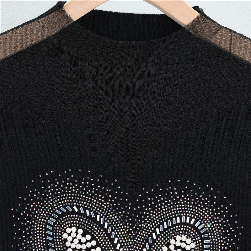 Женский трикотажный пуловер с ложным воротником длинным рукавом