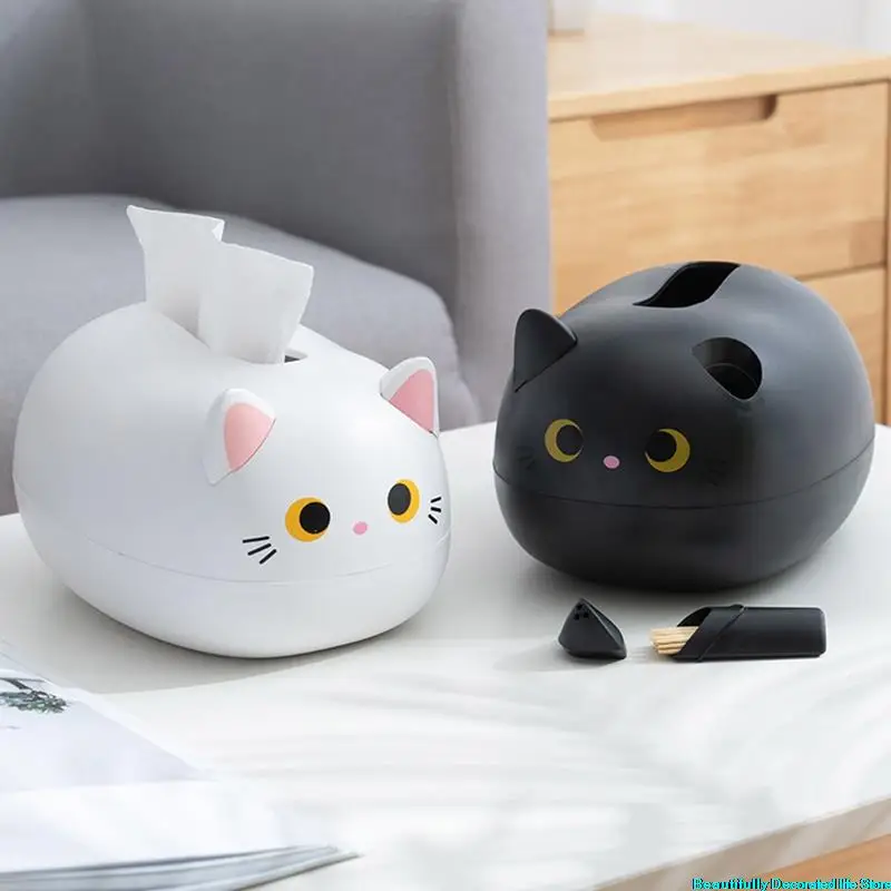 

Cute Cat Tissue Box Holder Black White Cat Napkin Storage Box Toilet Paper Container Desktop Tissue Holder Storage Home Decor