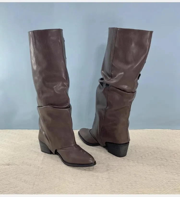 Винтажные ковбойские сапоги в стиле вестерн на толстом каблуке с заклепками