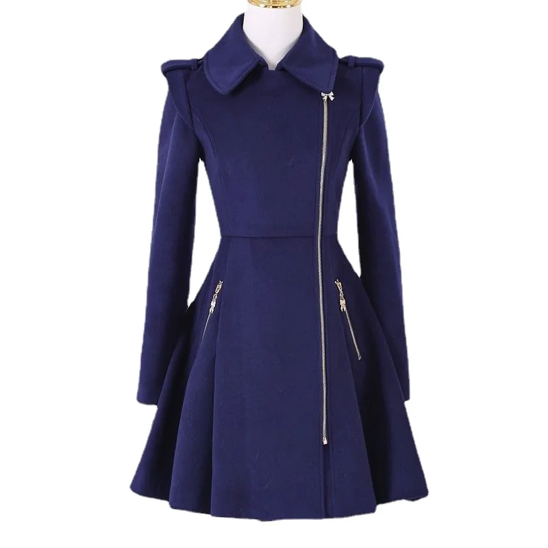 

Шерстяное пальто на молнии с длинным рукавом, приталенная куртка средней длины, зимняя женская одежда, новинка 2023