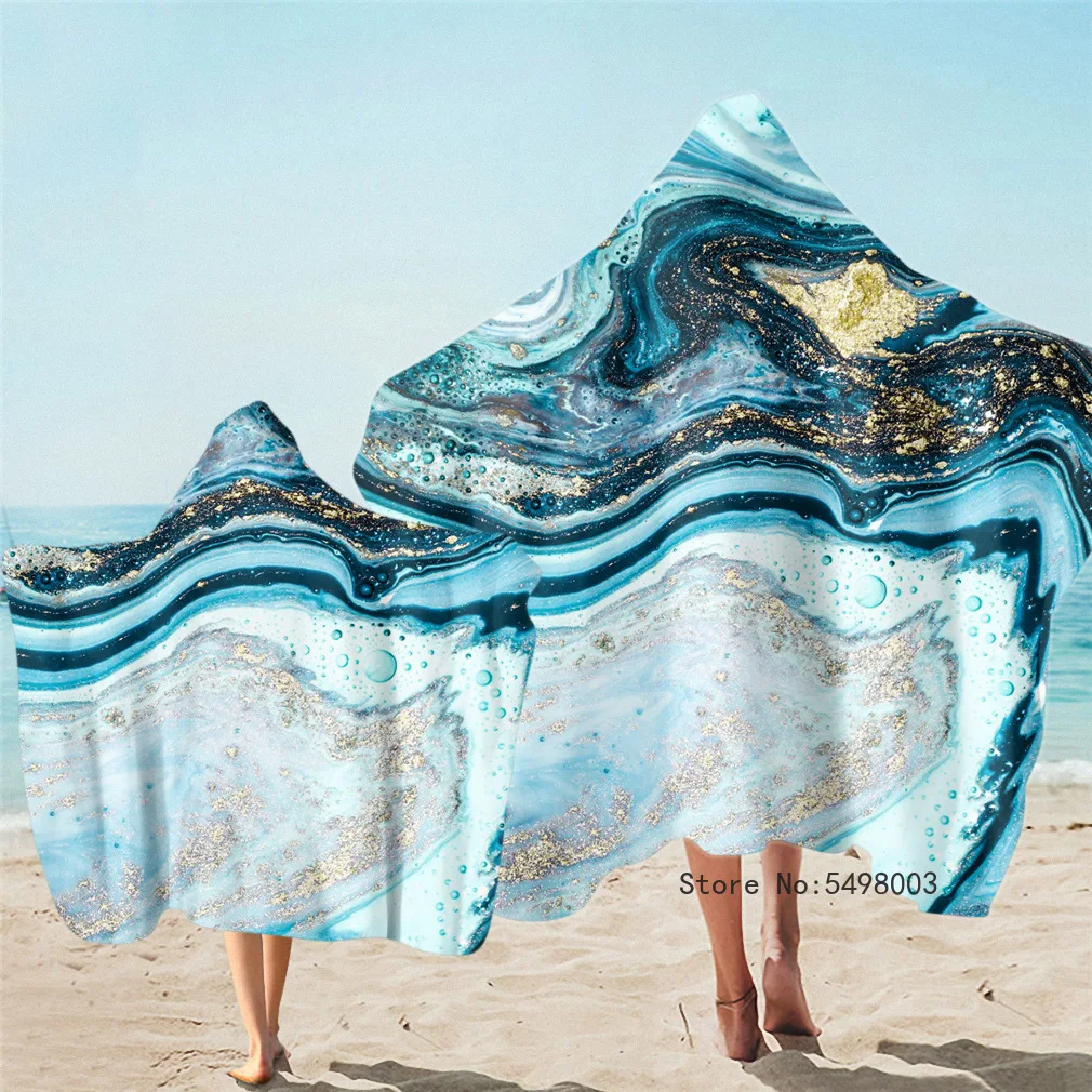 

Абстрактное синее Мраморное искусственное пляжное полотенце s носимое полотенце для взрослых и детей банное полотенце для душа Быстросохн...