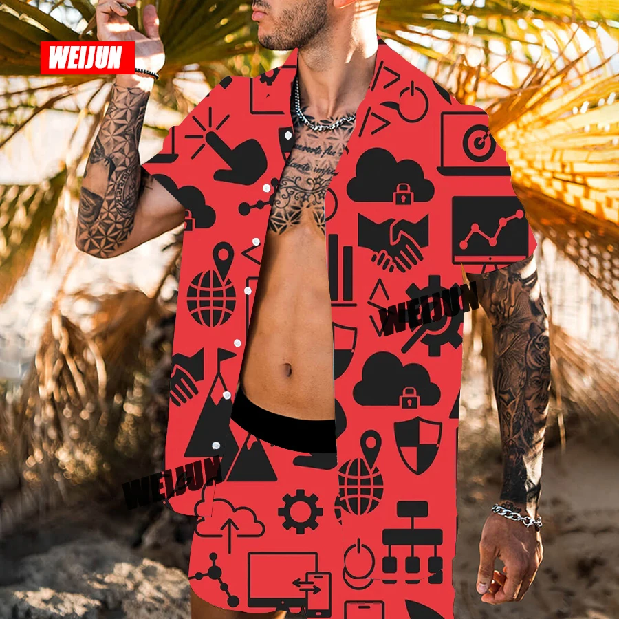 

Foreign trade Summer beach men's shirt self-cultivation business casual shirt 3D printed short sleeve suit