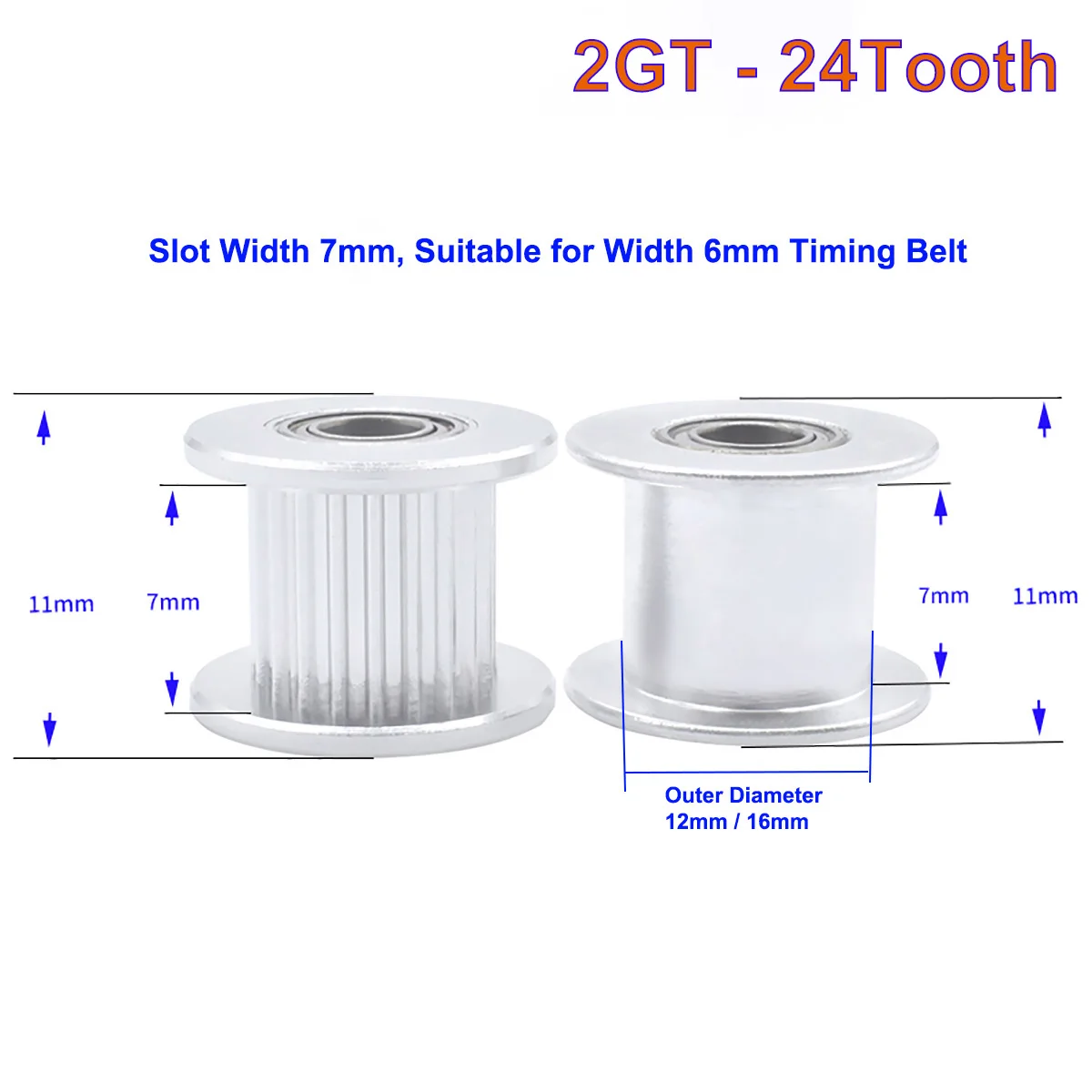 

For Width 6mm Timing Belt 24-Teeth GT2 Idler Timing Pulley with 3/4/5/6/7/8/9mm Bore with Bearings 3D Printer Parts