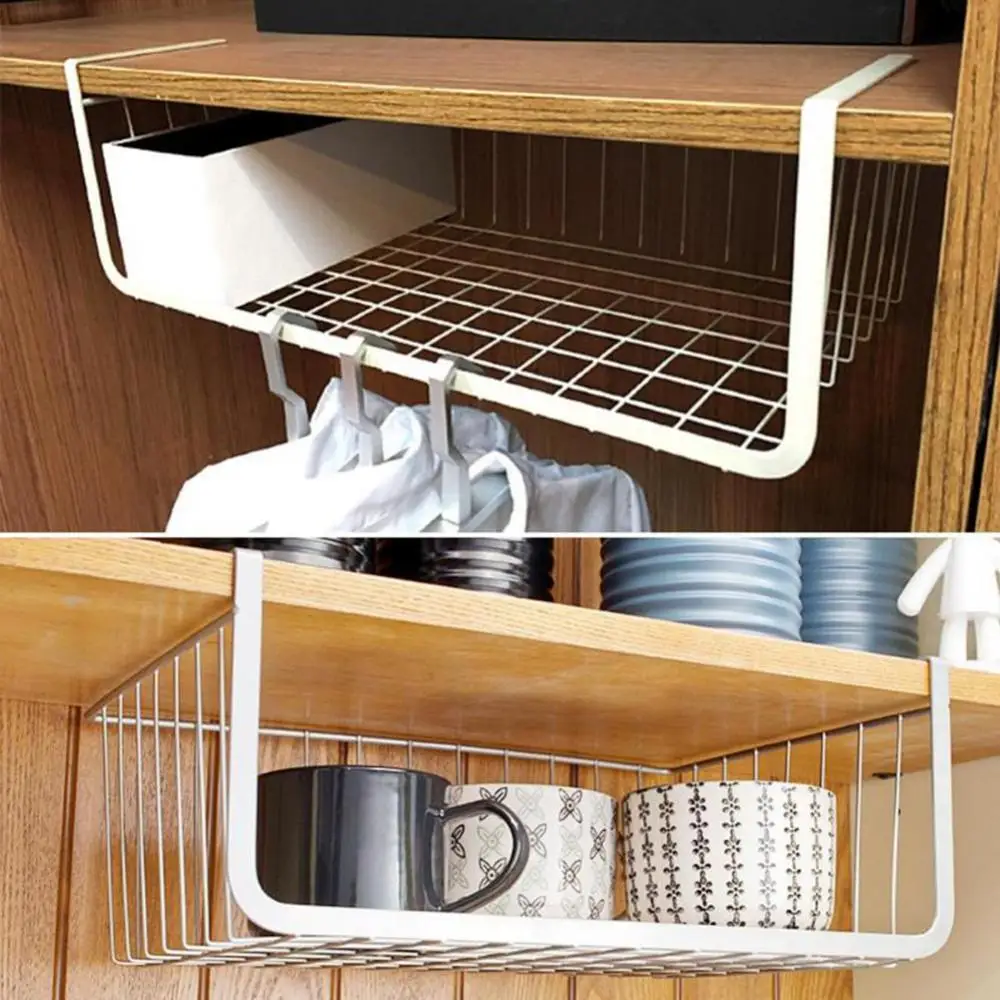 

Metal Cabinet Closet Desk Kitchen Hanging Mesh Hollow Storage Basket Wire Bookcase Shelf Rack Organizer