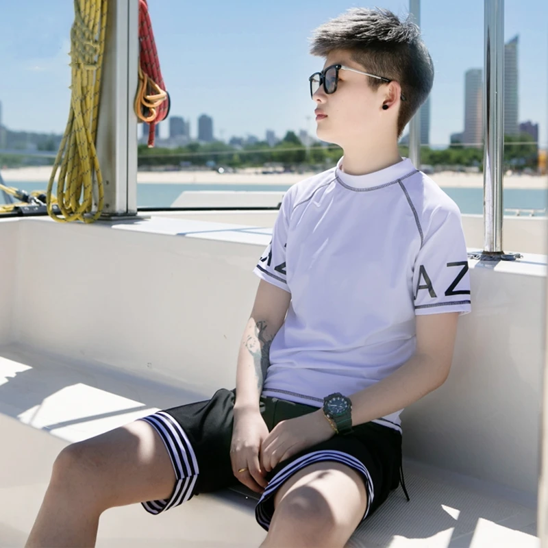 HaleyChan Chest Binder Quick-Drying Swimwear Top+Swimming Pants for Women Tomboy Trans Lesbian Transgender Ftm Beach Swimsuits