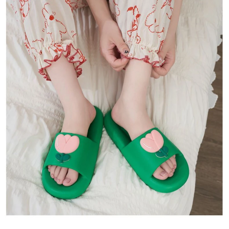 Tulip Slippers Women Men Shoes Thick Platform Women'S Home Slippers Soft Sole Cute Bow Ladies Flip Flops Zapatillas Chaussons