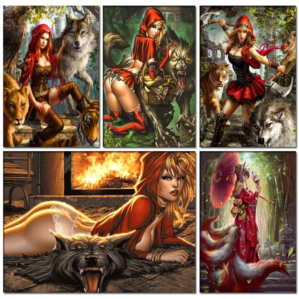 

Алмазная 5D картина «сделай сам», Набор для вышивки крестиком из аниме «волк», мозаика, наклейки на стену, домашний декор, Q21