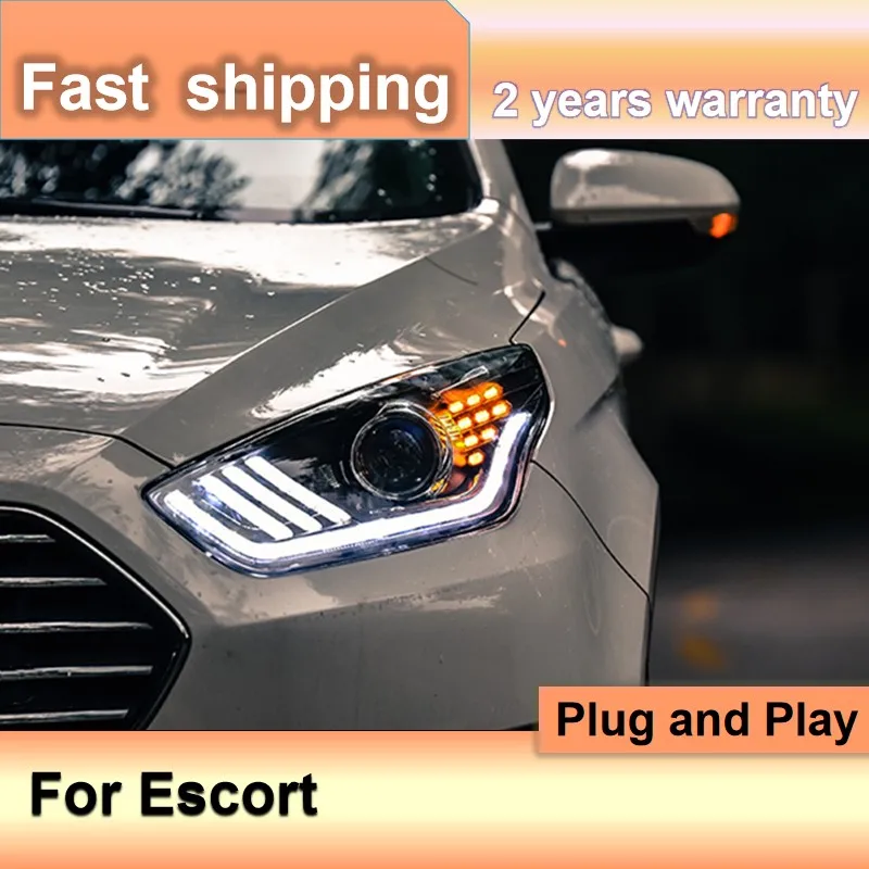

Car Accessories for Ford Escort Headlight 2015-2018 Fortis Headlight LED DRL Turn Signal High Beam Projector Lens