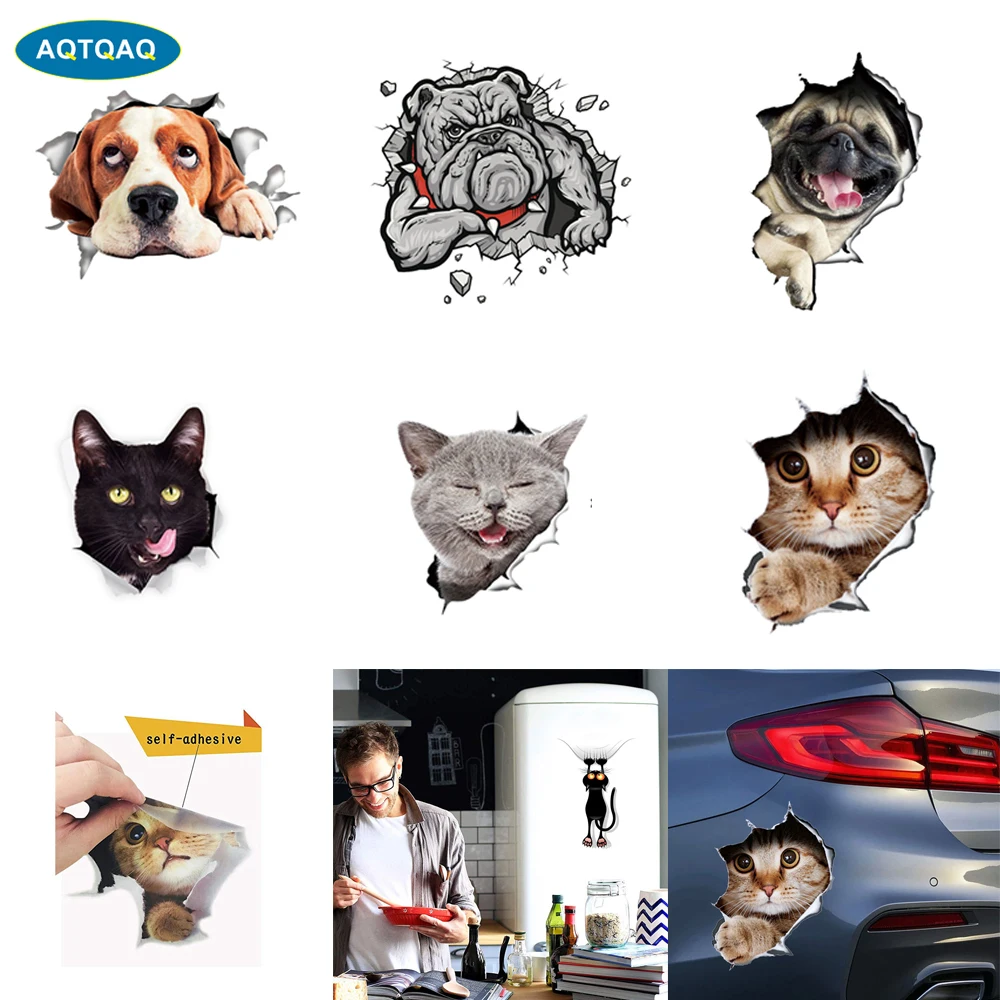 

1PCs Funny Car Sticker Animal 3D Cartoon Cute Cat Dog Auto Body Window Car Stickers And Decals Car-Styling Accessories