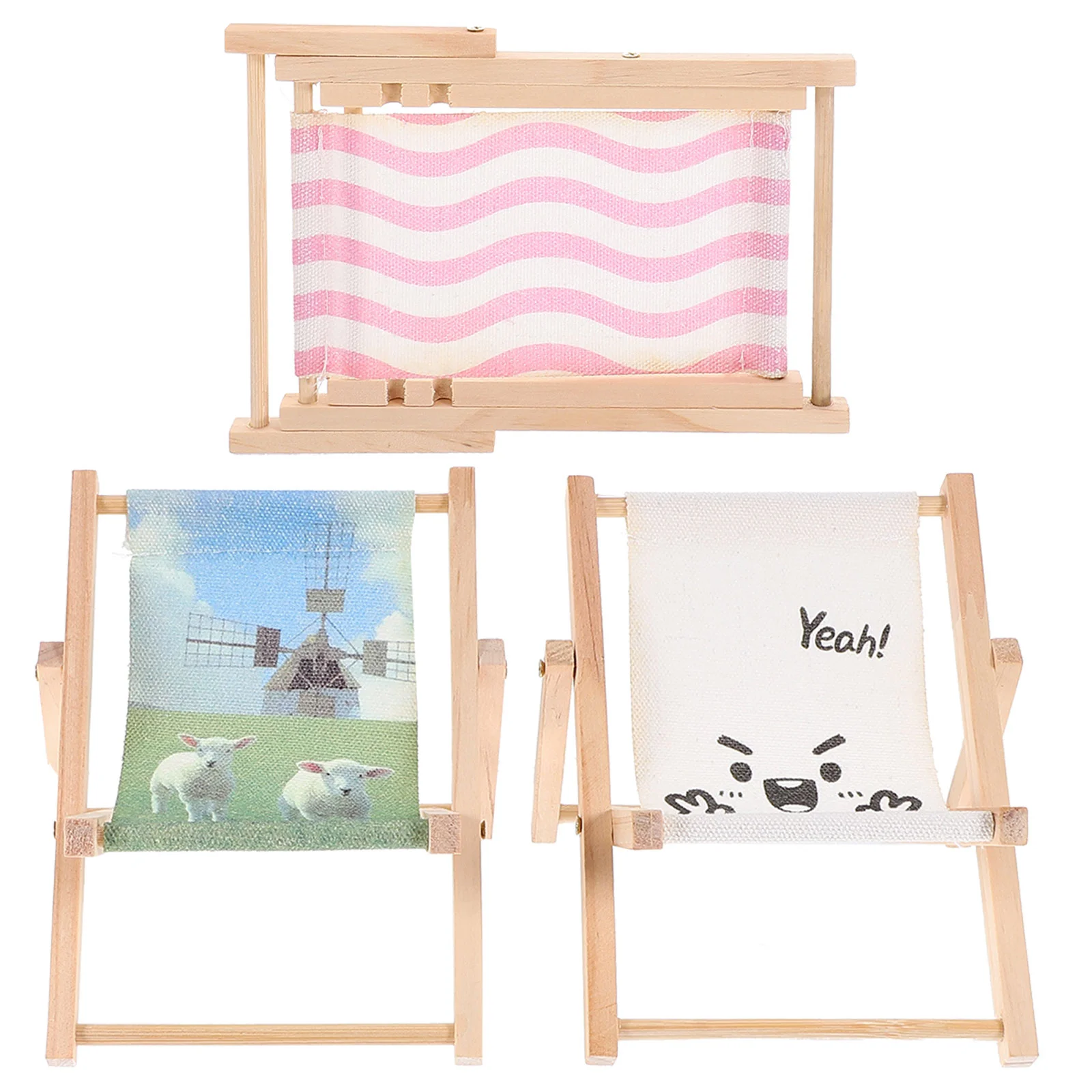 

3 Pcs Mini Beach Chair Miniature Decor Little Sheep Deck Decoration Wood Lounge
