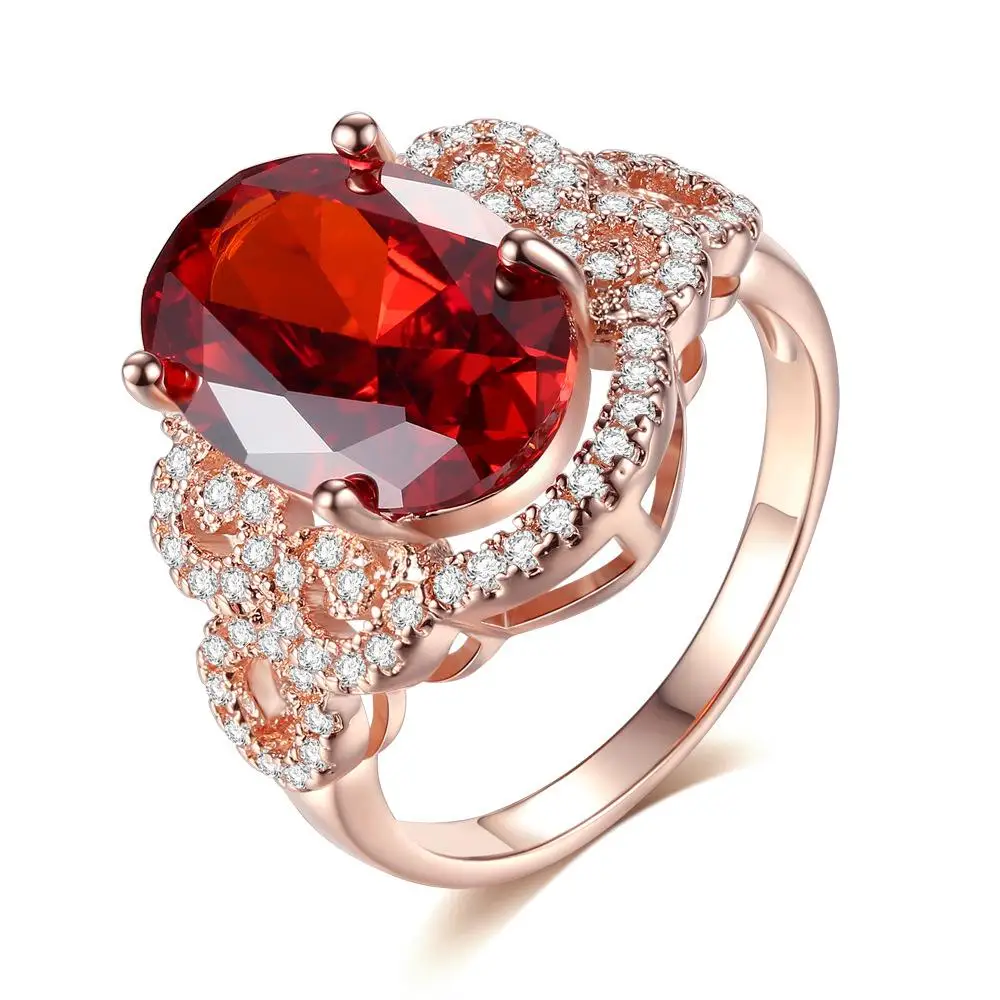 

Роскошное красное инкрустированное кристаллом роскошное женское кольцо очаровательное женское свадебное ювелирное изделие кольцо для ве...