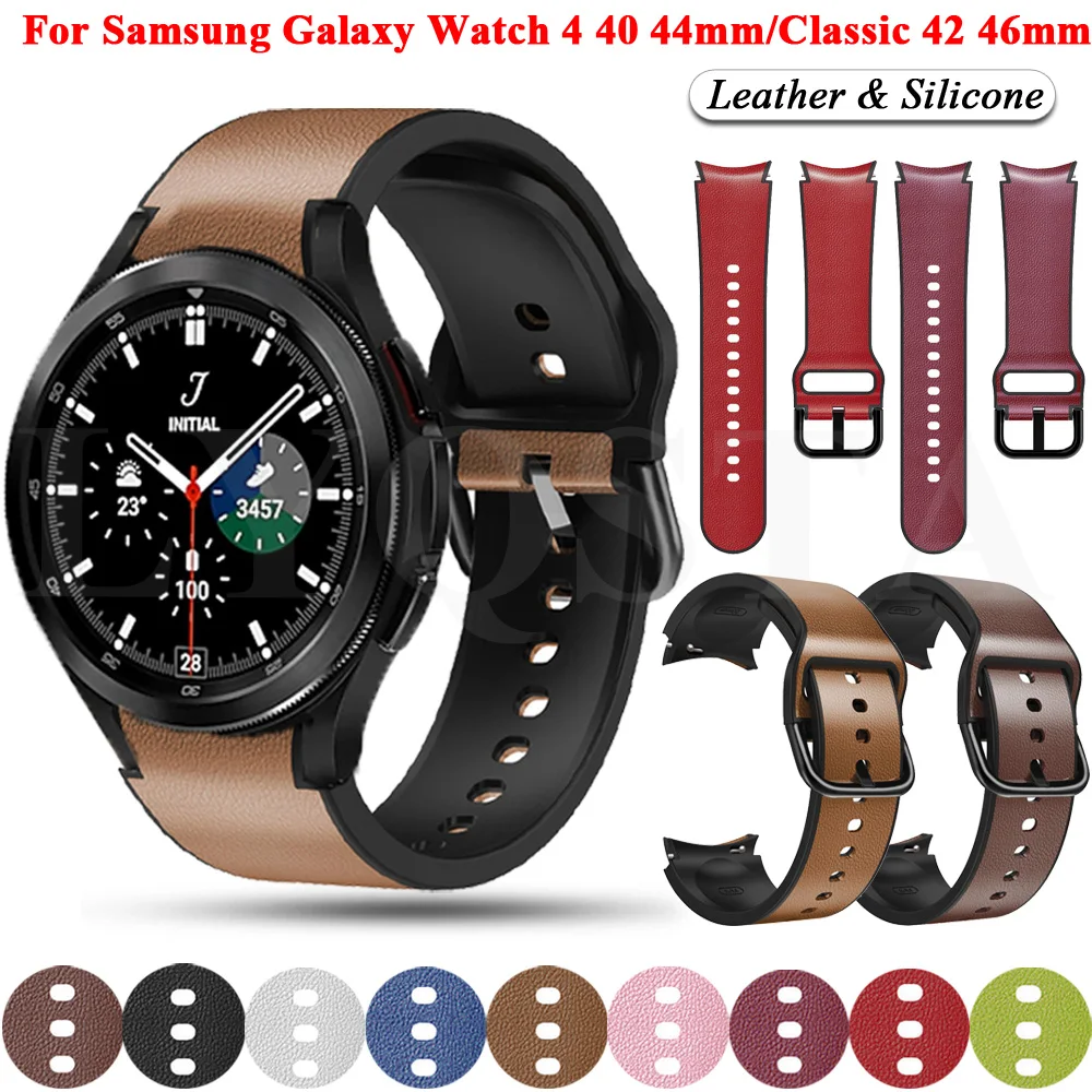 

20mm Official No Gaps Band For Samsung Galaxy Watch 4 Classic 46 42mm Smartwatch Leather Silicone Bracelet Watch4 44 40mm Straps
