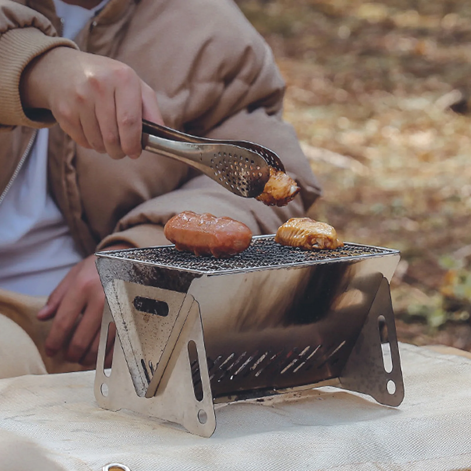 

Portable Camping Wood Stove Wood Burning Stove Stainless Steel Outdoor Folding Stoves For Backpacking Survival Cooking Picnic