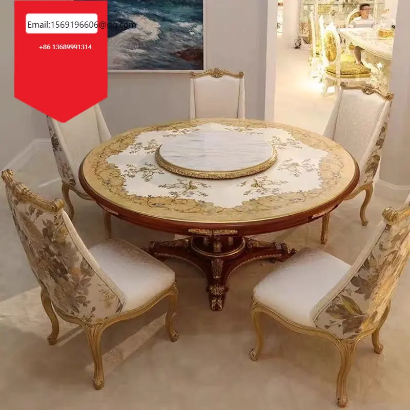 

French court style solid wood shell veneer 1.8 meters round table European household table