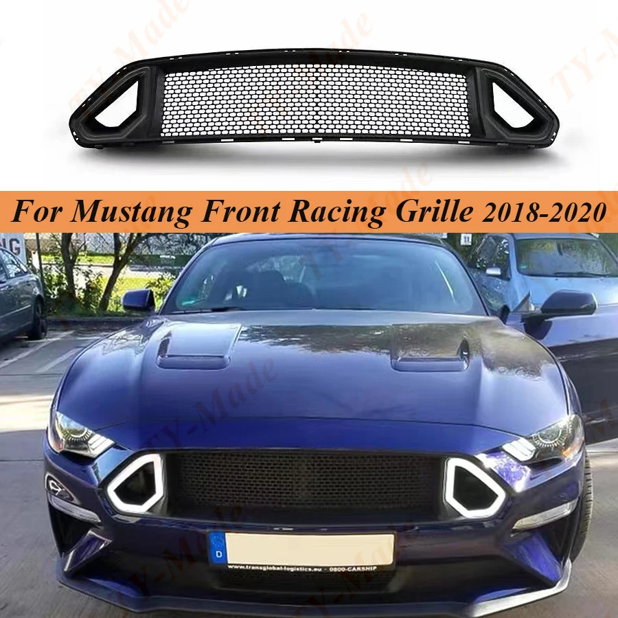 

Решетка переднего гриля для Ford Mustang 2018-2020 RTR, Стильная черная сменная решетка для автомобильного бампера, задняя крышка, белая светильник ка