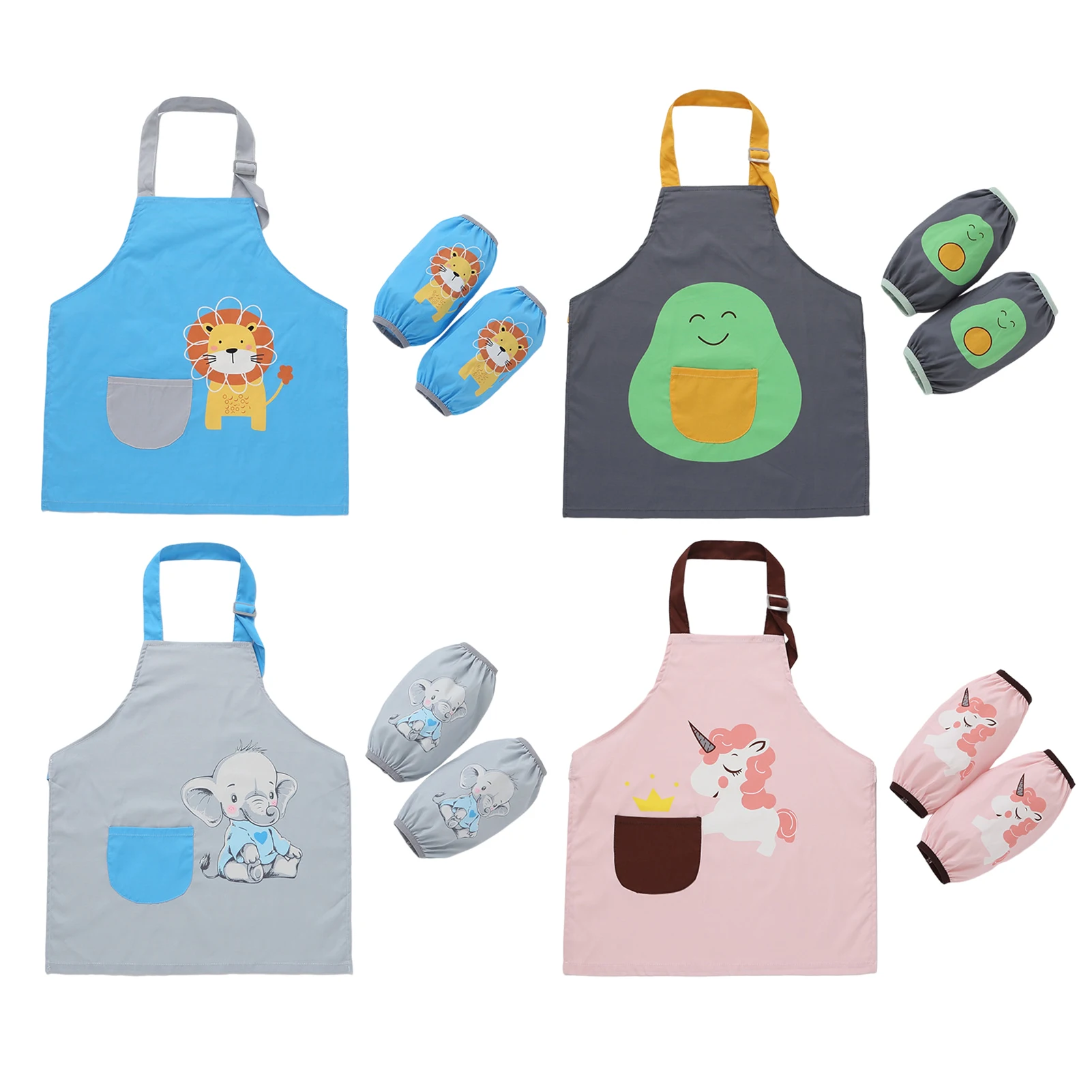 

3-12 Years Baby Girl Boy Waterproof Adjustable Painting Apron With Sleeves Set Child Kids Toddler Infant Burp Cloth Feeding