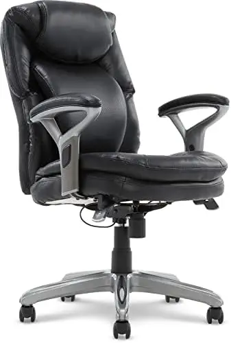 

Wellness by Design Mid Office AIR Lumbar Technology, Ergonomic Computer Chair with Lower Back Support, Bonded Leather, Black