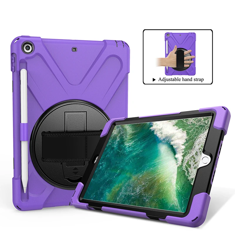 

360 Rotation Silicone +PC Back Cover with Wrist Strap and Pencil Slot( Except Pencil) for Apple New iPad 9.7 2017 Tablet Stylus