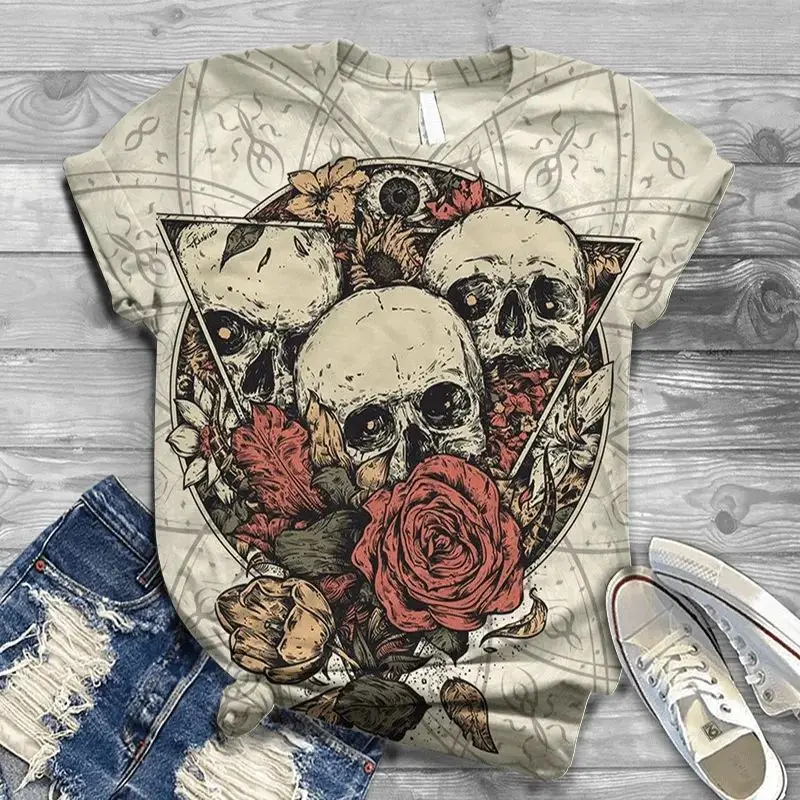 

Casual Loose Round Neck Short Sleeve Retro 3D Printing Creative Ghost Head