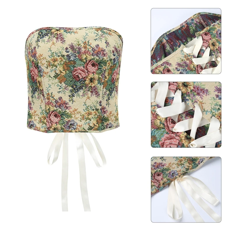 

Vintage Floral Printed Sleeveless Tops Women Corset Cincher Body Shaper Girdle Streetwear Costume Crops for Drop Shipping