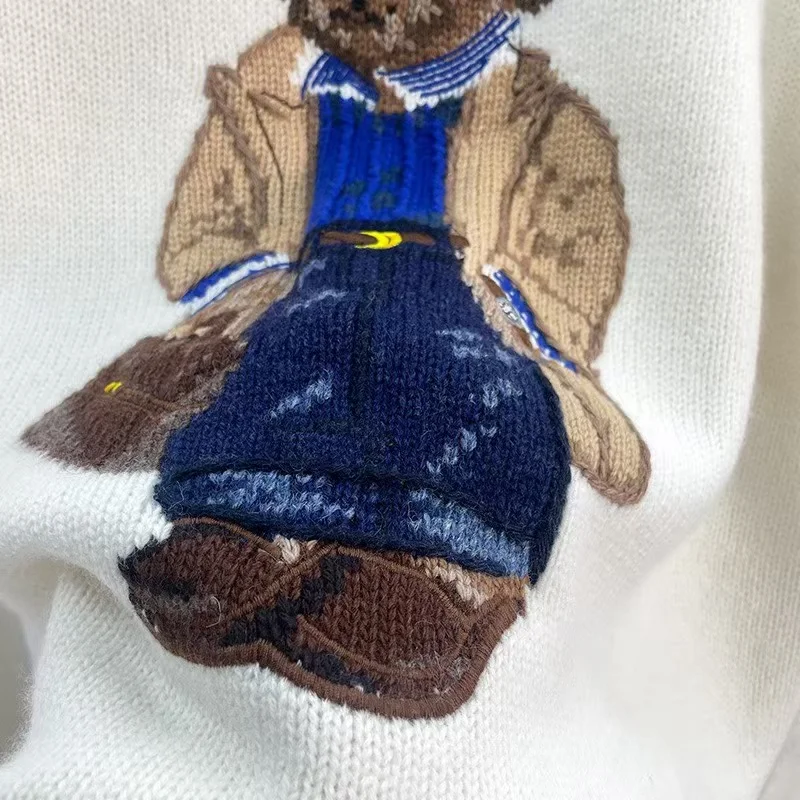 2024 новый пуловер с круглым вырезом мультяшный вышитый плюшевый мишка