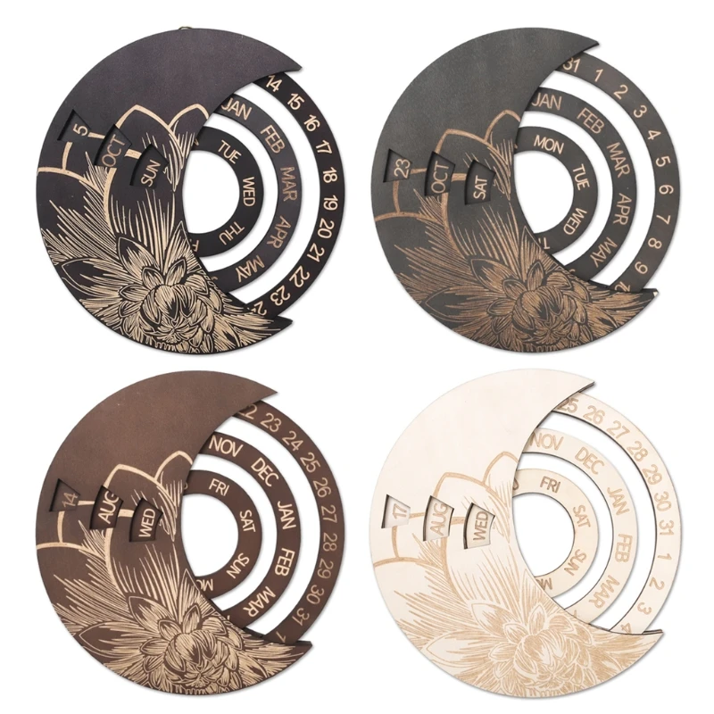 

Wooden Round Circular Rotating Calendar Wall Decoration Perpetual Calendar Table Wall Hanging Crafts Decor Wall Mounted Art