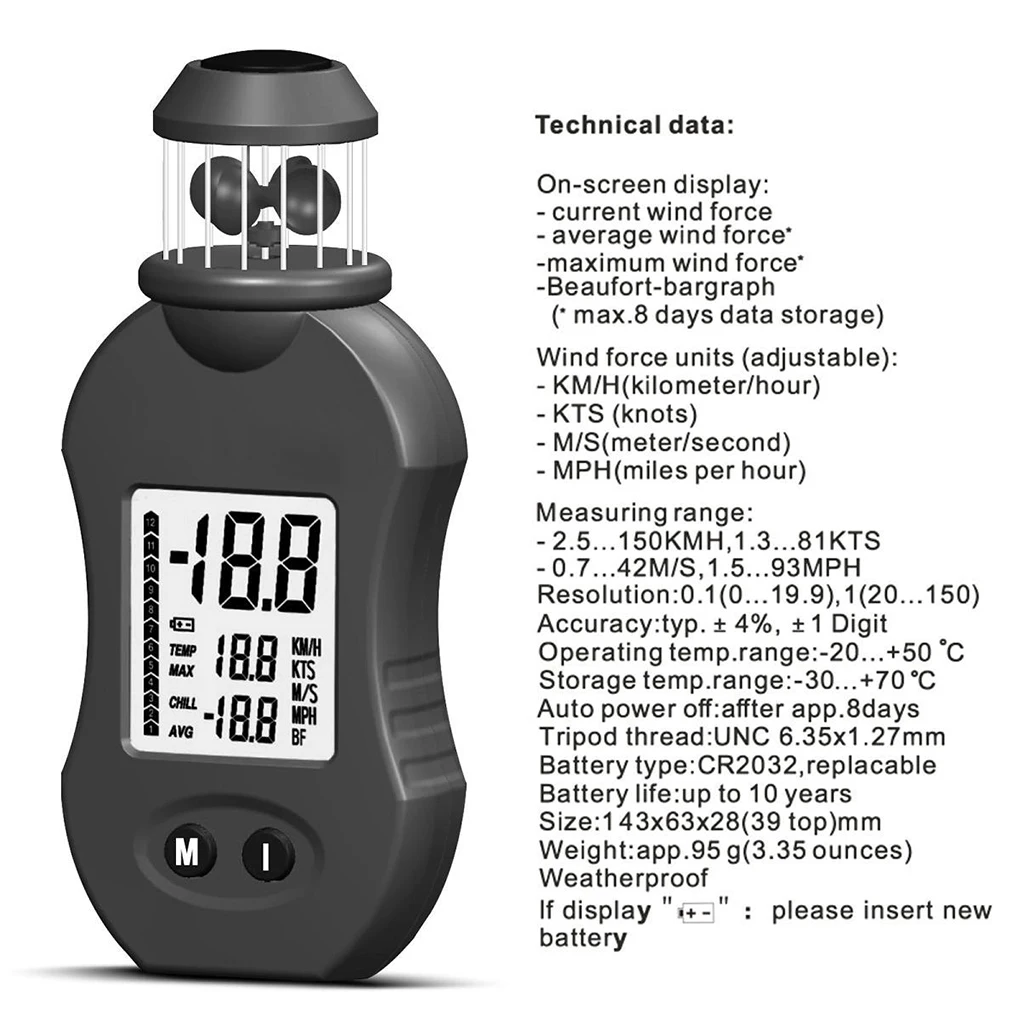 

Digital Cup Anemometer Air Measuring Device Wind Speed Temperature Tester Sensor Mini Tool for Vents Shooting Sailing