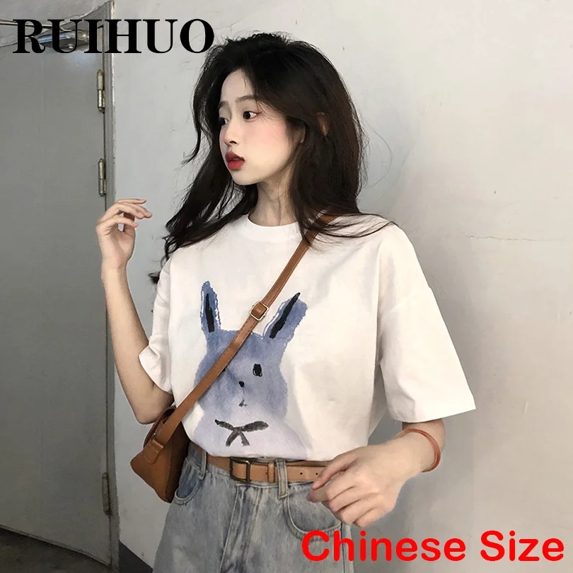 

Футболка RUIHUO женская с принтом кролика, летняя одежда для женщин, футболка китайского размера, Новое поступление, 2022