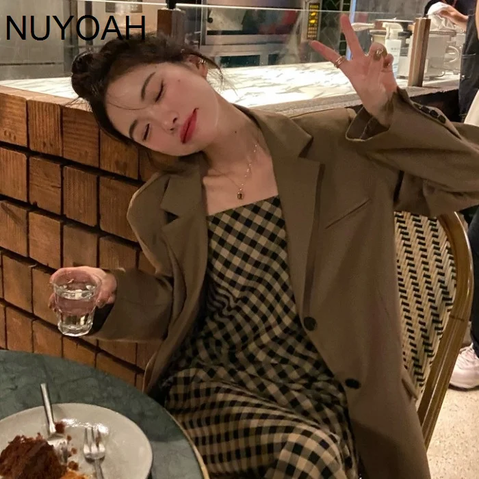 

Новинка 2021, повседневный Модный комплект в стиле ретро, женское свободное платье на бретелях, комплект из двух предметов nuyoah