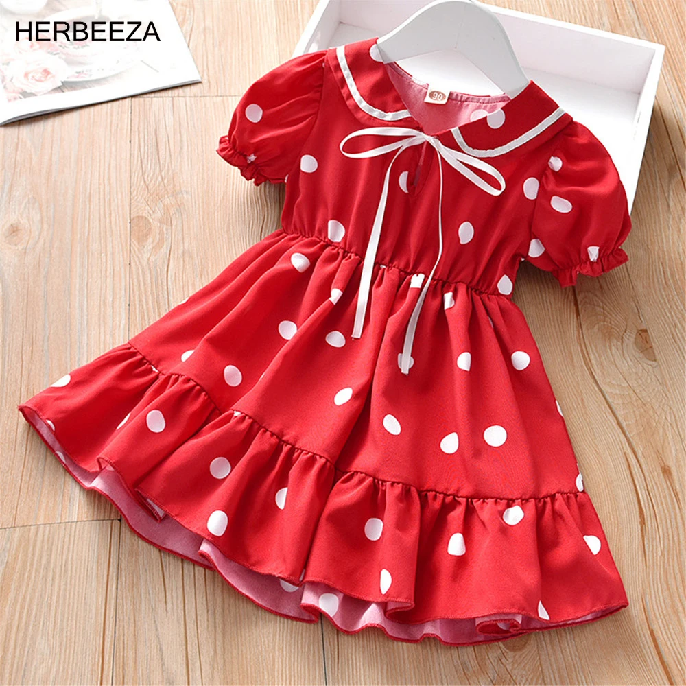 

Summer Cute Pretty Girl Dots Dress Birthday Party Princess Dress Ball Gown Elegant Chiffon Dress Casual Dress Size 3-7T