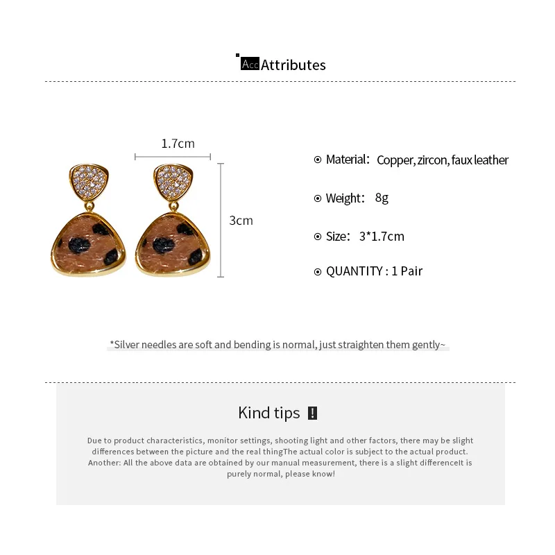 NISHIZAWA Ретро Цирконий Леопардовый принт треугольные серьги для женщин нишевые