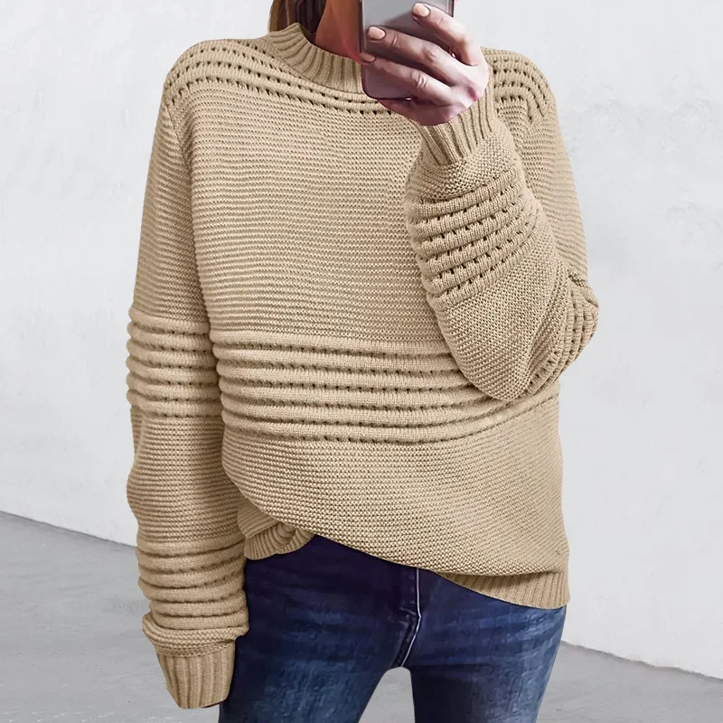 

2023 New Sweater Women's Solid Color Pit Strip Openwork Knit Jumper Fashion Sweater for Women