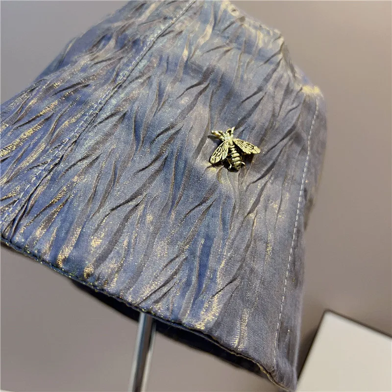

202304-may-xx dropshipping Pleated mercerized fabric metal bee Leisure vacation leisure lady bucket cap women fishermen hat