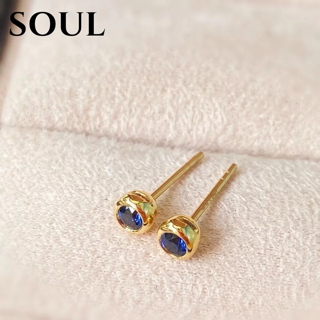 

SOUL Fine Jewelry Real Pure 18 K Yellow Gold 100% Natural Sapphire Gemstones 0.36ct Female's Diamonds Stud Earrings for Women