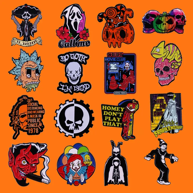 Terror Movies Halloween Metal Brooch Backpack Hat Bag Decorate Badges Send Friend Fans Boutique Medal Gift Anime Enamel Pins