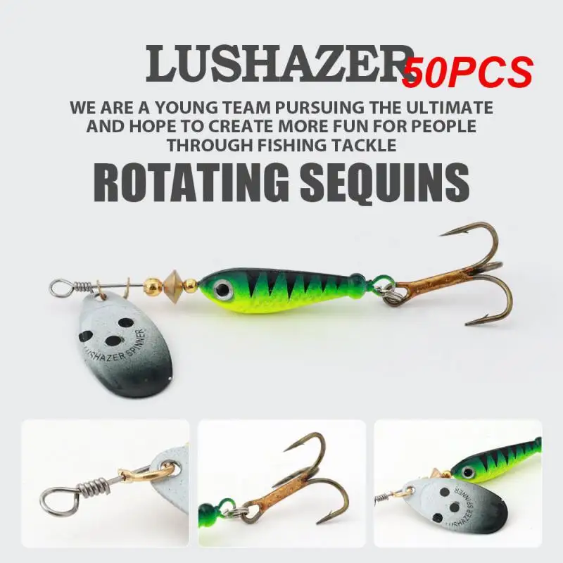 

50PCS Rotating Metal Spinner Fishing Lures Sequins Iscas Artificial Hard Baits Crap Bass Pike Treble Hook Tackle Metal Bait Fake