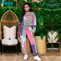 yiciya sport two piece suit women tracksuits print long sleeve pullover sweatshirts topjogger sweatpants winter matching sets